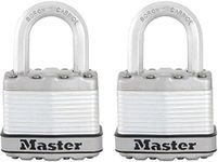 MASTER LOCK Pack of 2 Heavy Duty Padlocks, Security level 8/10, Outdoor, Keyed, Laminated Steel, Weatherproof, Standard Shackle