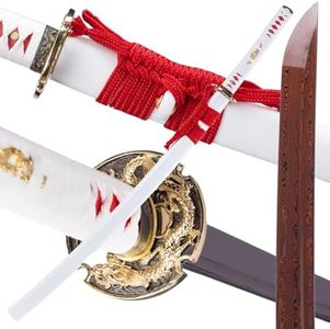 TUONEX Handmade 1095 Damascus Steel Samurai Sword, Clay Tempered Unique Red Blade, 58 HRC, Full Tang Collection-Level Craftsmanship Katana