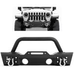 ECOTRIC Stubby Front Bumper Compatible With 2007-2018 Jeep Wrangler JK W/Fog Light Housing & D-rings