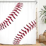 Miyotaa Baseball Sports Teen Boys Shower Curtain Set 60Wx71H Inches Kids Man Cool Red White Polyester Waterproof Bathroom Curtain with 12 Hooks