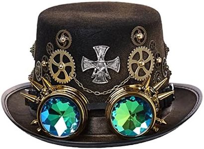 Sombrero victoriano Steampunk unisex con gafas y equipo para hombres y mujeres, accesorio para carnaval, Halloween, cosplay, accesorio (61 cm, negro)