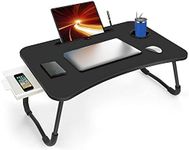 Fayquaze Laptop Bed Table, Portable Foldable Laptop Bed Desk with Storage Drawer and Cup Holder, Lap Desk Laptop Stand Tray Table Floor Table Serving Tray for Eating, Reading and Working