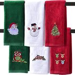 Christmas Kitchen Hand Towels, 6 Pack 100% Cotton Super Soft and Absorbent Dish Towels ,Fingertip Towels for Holiday, Drying, Cleaning, Baking Gifts,12 x 18 inch