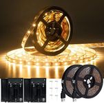 JUNWEN Battery Powered Led Strip Lights, 13.2ft/6.6ft Flexible USB Led Light Strips Battery Powered Bright USB Led Light Strips for Gift Bedroom DIY Wedding Party Christmas, Non-Waterproof, 2 Pack