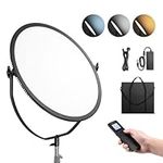 NEEWER Round Panel Video Light with 2.4G & DMX Control, 24inch 120W Bi-Color Edge Lit LED Flapjack Light with Bag & 2.4G Remote(No Battery), Ultra Soft Fill Light for Portrait Live Stream, NL-500ARC