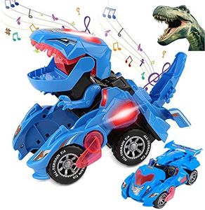 Sunnhan Transformer Toys Dinosaur Car, 2 in 1 Transforming Dinosaur Toys with LED Light and Music Automatic Transformers Dino Car Toy for Kid Toddlers 3-12, Blue