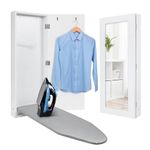 Ivation Wall-Mounted Ironing Board Cabinet With Mirror - Foldable Storage Station for Home, Apartment - Easy-Release Lever, Garment Hooks, White