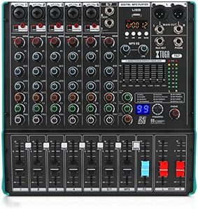 XTUGA TS7 Professional 7 Channel Audio Mixer with 99 DSP Effects,7-band EQ,Independent 48V Phantom Power&Mute Button,Bluetooth Function,USB Interface Recording for Studio/DJ Stage/Party