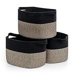 Goodpick Woven Rope Storage Basket Set of 3, Shelf Storage Baskets for Books, Towels, Square Decorative Basket for Living Room, Bedroom, Toy Bins for Nursery