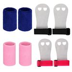 AIEX 2 Pairs Gymnastics Grips and 2 Pairs Sports Wristbands, Gymnastics Grips Kids, Pink and Blue Wrist Sweatband for Basketball Tennis Football Baseball