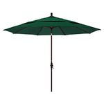 California Umbrella 11' Round Aluminum Market Umbrella, Crank Lift, Collar Tilt, Bronze Pole, Sunbrella Forest Green