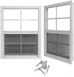 Yuzzy 14" x 21" Shed Windows with Tempered Glass and Fiberglass Screen, 2 Pack Small Sliding Windows for Shed, Chicken Coop, Playhouse, Household, Garage, Barns (White)