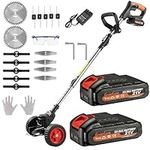 Cordless Weed Wacker, 21V Portable Lightweight Brush Cutter Trimmer, Foldable Electric Weed Eater Battery Powered Rechargeable Edger Tool with 4 Types Blades for Garden, Lawn, Yard