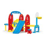 Dolu 7 in 1 Playground Indoor & Outdoor Red Blue and Yellow Frame with Swing, Slide and Water Fountain for Children From 2 Years Garden Toys Baby Swing Outdoor Play Equipment For Children Kids Slide