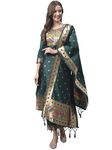 VredeVogel Women's Cotton Silk Jacquard Straight Kurta with Pant & Banarasi Silk Dupatta Set (Green_XX-Large)