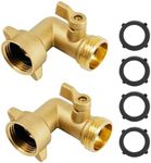 SICILAMIU 90 Degree Garden Hose Elbow with Shut Off Valves, 3/4" Solid Brass Water Hose Connectors and Fittings Hose Pipe Adapter with Washers for RV Water Hookups Residential Outdoor Faucets, 2 Pack