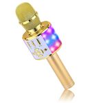 BONAOK Karaoke Wireless Microphone Bluetooth, 4 in 1 Karaoke Kids Microphone, Handheld Led lights Kids Karaoke Mic Speaker,Home KTV Karaoke Machine,Compatible with IOS Android Bluetooth Devices(Gold)