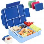 Bugucat Bento Lunch Box 1330ML,kids Lunch Box Bento Boxes with 6 Compartments Cutlery,Leak Proof Lunchbox Snack Boxes for Kids Adult,Kids Lunch Box with Compartments for School Kindergarten Blue