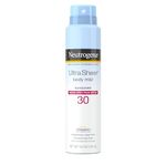 Neutrogena Ultra Sheer Body Mist Sunscreen Spray Broad Spectrum SPF 30, Lightweight, Non-Greasy & Water Resistant, Oil-Free & Non-Comedogenic, Oxybenzone-Free UVA/UVB Sunscreen Mist, 5 oz