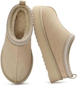 KIDMI Genuine Suede Platform Slippers for Women, Fuzzy Winter Warm Shoes