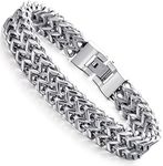 FIBO STEEL Stainless Steel 12MM Two-strand Wheat Chain Bracelet for Men Punk Biker Bracelet,8.0-9.1 inches, 8.5 inches, Stainless Steel, Cubic Zirconia