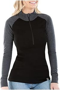 MERIWOOL Women's Merino Wool Midweight Half Zip Top - Choose Your Size & Color, Womens, Gray Black, Medium