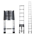 Corvids 5.0m (16.5 feet) Portable & Compact Aluminium Telescopic Ladder | 2-Year Warranty | EN131 Certified 14-Steps Foldable Multipurpose Collapsible Ladder for Home & Outdoor use Silver
