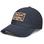 Outdoor Shaping UK Flag Embroidery Leather Patch, Grid Fleece Dad Cap Adjustable, Waffle Baseball Hat Vintage Style, Unisex Casual Cap Breathable, Outdoor Hiking Travel Daily Wear Navy