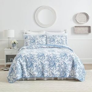 Laura Ashley Bedford Cotton Reversible Quilt Set, Full/Queen