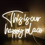 Looklight This is Our Happy Place Neon Signs Warm White LED Neon Signs for Wall Decor,USB Happy Place Light Up Signs for Bedroom Home Bar Birthday Wedding Party, Wedding Signs Room Decor