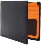 PELLE TORO Handmade Super Slim Men's Wallet, Handmade with Napa Leather, RFID Blocking Wallet, 9 Card Slots & ID Window (Charcoal Black & Orange)