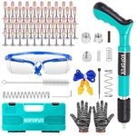 Manual Mini Nail Gun Kit with 150Pcs Nails, 5 Gears Adjustable Manual Air Nailer, Concrete Nail Gun for Ceiling/Wire Hider/Fixture Install Nail Shooting Machine Fastener Tools (Green)