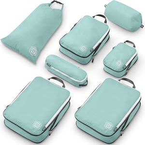Large Packing Cubes for Travel-Extra Large Compression Luggage Organizers 7 Piece Set-Ultralight, Expandable/Compression Bags for Clothes by TRIPPED Travel Gear (DustyTeal/White)
