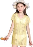 Milumia Girl's Crochet Coverup Cut Out V Neck Short Sleeve Sheer Swimsuit Cover Ups Beige 8 Years