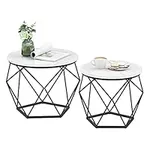 VASAGLE Round Coffee Tables, Set of 2 Side Tables, Modern Style, Removable Tabletop, Steel Frame, for Living Room, White and Black LET040B59