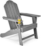 Costway Adirondack Chair with Cup Holder, Outdoor Patio Weather Resistant Adirondack Chair, Fire Pit Chair for Porch, Garden, Poolside and Beach (Grey)