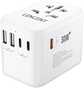 LENCENT Universal Travel Adapter, International Charger with 3 USB Ports & Type-C PD Charging Adaptor for Cellphones,Laptop, All in One Travel Plug Adapter for Over 200 Countries (USA UK EU AUS) White