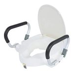 Raised Toilet Seat, 10CM Toilet Stand with Armrests Toilet Lift with Lid and 2 Folding Armrests Assistance Seat for Elderly or Disabled, Capacity 150 kg, White 15.7x17.1x3.9in