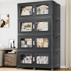BROVIEW 880 Qt Extra Large Stackable Storage Bin with Lids, 4 Pack Black