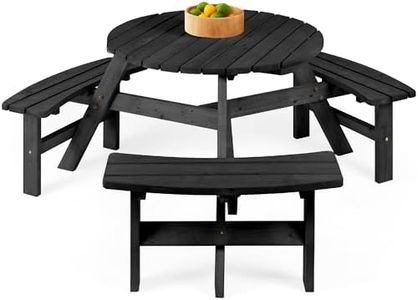 Best Choice Products 6-Person Circular Outdoor Wooden Picnic Table for Patio, Backyard, Garden, DIY w/ 3 Built-in Benches, 500lb Capacity - Black