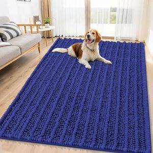 Smiry Dog Door Mat for Muddy Paws 71x46, Extra Soft Absorbent Chenille Doormat, Trap Moisture and Dirt, Non-Slip Machine Washable Front Door Mat for Indoor Entrance Inside Floor, Navy Blue