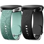 Charlam 2 Pack Floral Engraved Strap Compatible with Samsung Galaxy Watch 4/Watch 5/Watch 6 40mm 44mm, 20mm Silicone Sport Watch Band for Galaxy Watch Active/Active 2/Watch 3 41mm/5 Pro for Women Girl