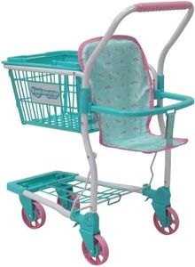 KOOKAMUNGA KIDS 2 in 1 Toy Shopping Cart with Hand Basket - Realistic Kids Grocery Cart with Baby Doll Front Seat Carrier - Toys for 2 to 7 Year Old Children - Blue Rainbow Colour