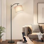 OUTON Arc Floor Lamp with Remote Control, Dimmable & 4 Color Temperatures Adjustable Modern Lamp, 810 Lumens Bulb Included, 1 Hour Timer, Reading Standing Lamp for Living Room, Bedroom, Linen Shade