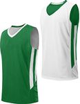 Youth Boys Reversible Mesh Performance Athletic Basketball Jerseys Blank Team Uniforms for Sports Scrimmage, Green/White, Large