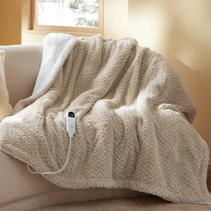 Bedsure Electric Throw Blanket - Chevron Shaggy Sherpa, Fast Heating with 6 Levels & 4 Time Settings, 3H Auto-Off, 50x60 inches, Beige