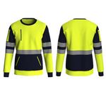 NOROZE High Visibility Long Sleeve Hi Vis Jumper - Crew Neck Fleece Hi Viz Sweatshirt Reflective Tape Safety - Mens Security Workwear Tshirt Top NVY-YEL/L