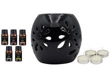 FARKRAFT Ceramic Aroma Diffuser with Tealight Candle (Black) | Fragrance : Lemongrass, Lavender, Sandal, Aqua and Green Apple