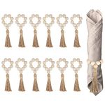 Ptsygantl 12pcs Wood Bead Napkin Rings, Napkin Holders with Tassels, Natural Napkin Rings for Table Decoration