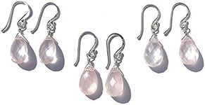 Joyfulmuze Rose Quartz Earrings, Teardrop Faceted Pale Pink Gemstone, Chakra Energy Healing, Handmade Jewelry Gift for Women, Dangle Sterling Silver, Hand Wired, 1.3 Inches long, 1PC